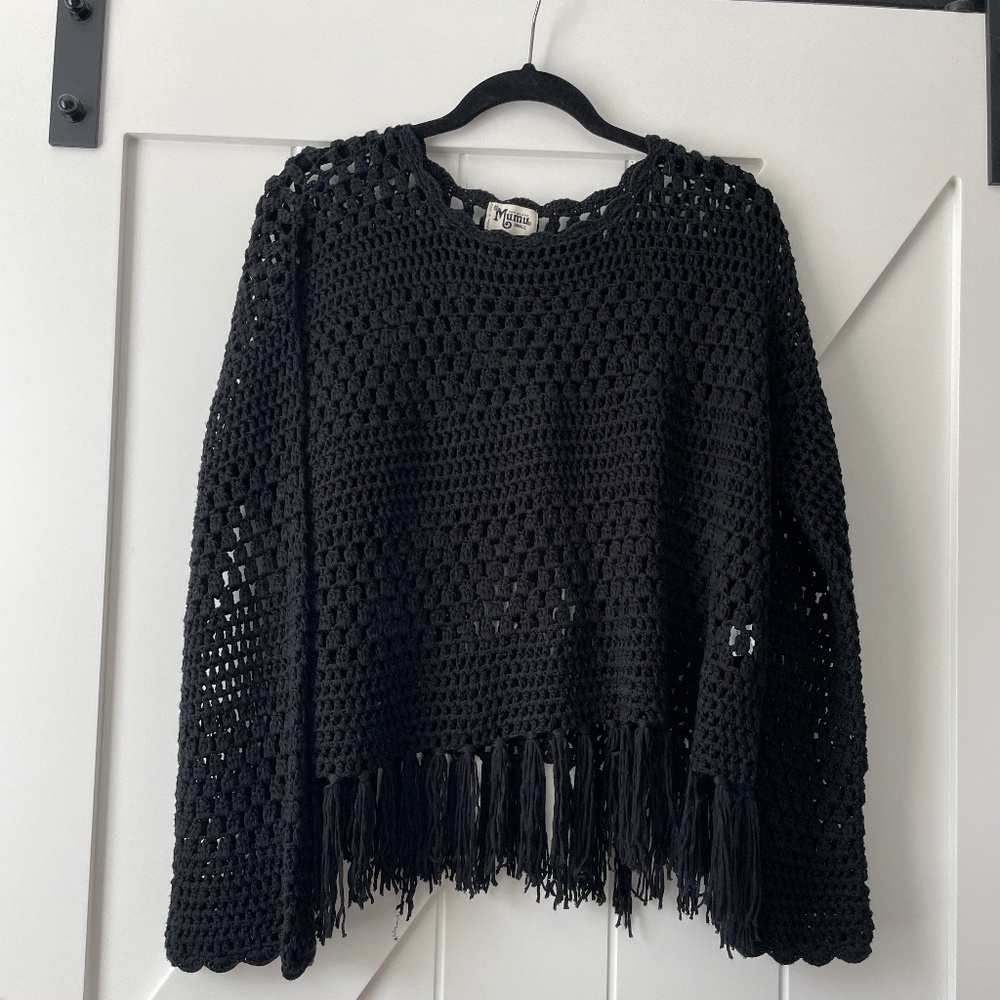 Cropped Crochet Tassel Sweater